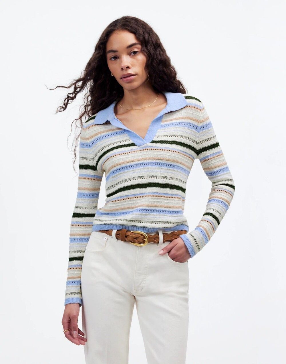 Madewell Textural-Stitch Johnny Collar  Long Sleeve Sweater  NWT Size M Medium